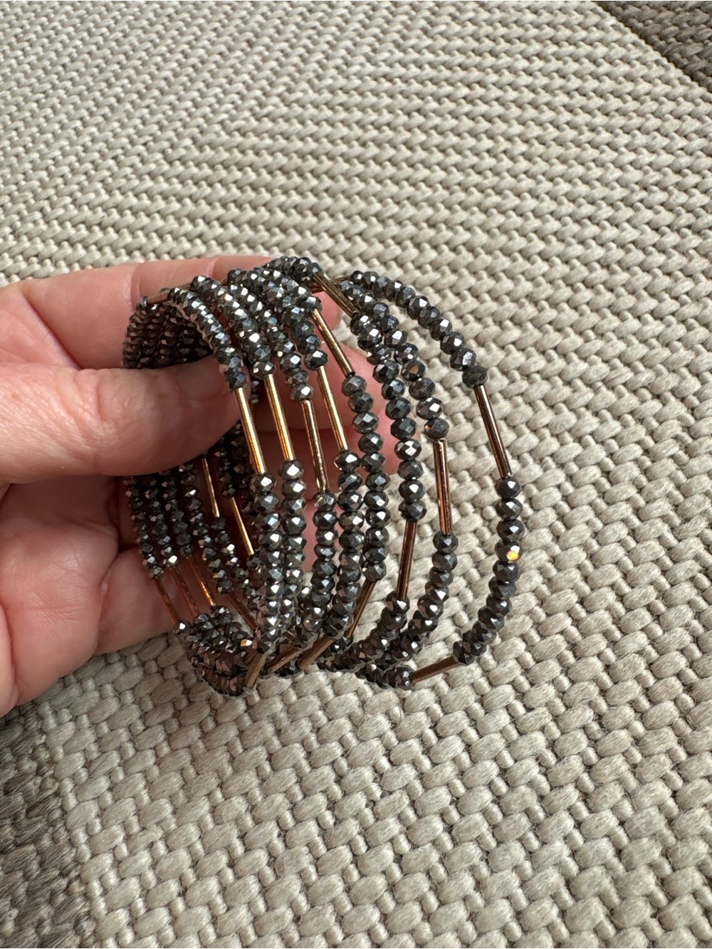 Stella & Dot Hematite and Rose Gold Coil Bracelet Stack